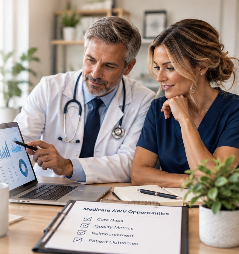 Medical practice team reviewing Medicare Annual Wellness Visit performance and financial opportunities