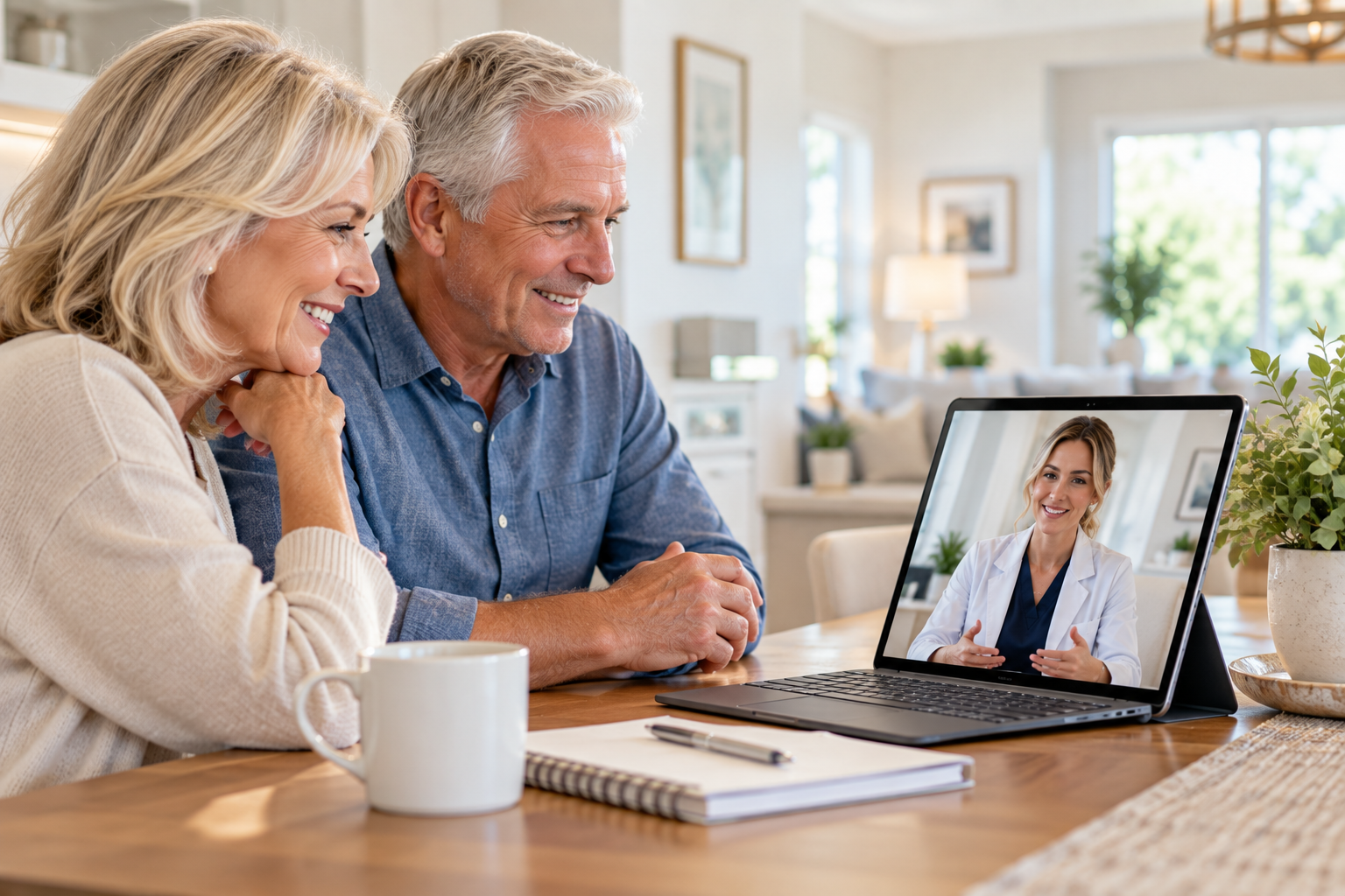 Older adults participating in an easy telehealth wellness visit from home
